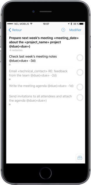 Screenshot showing OmniFocus project with placeholder text