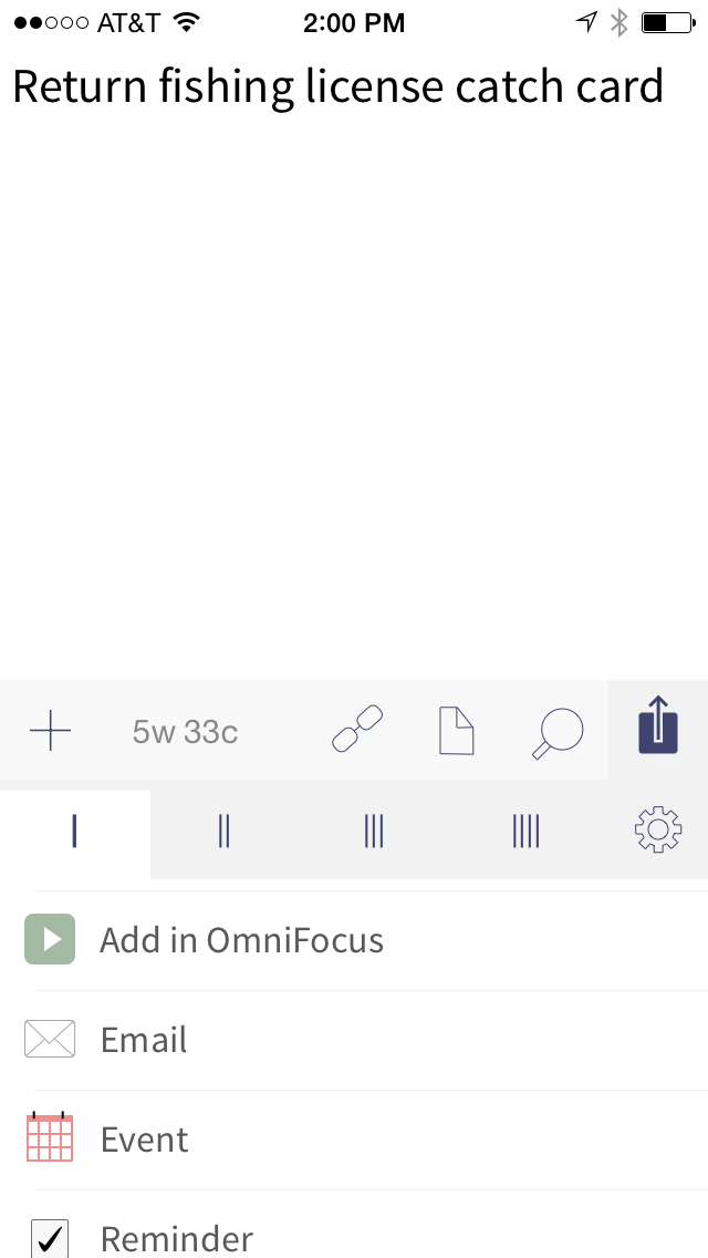 Screenshot showing text in Drafts and the Add in OmniFocus command