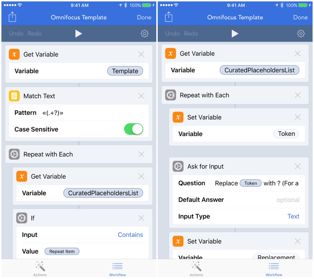 Screenshot showing a workflow with matches, repeats, and if conditions