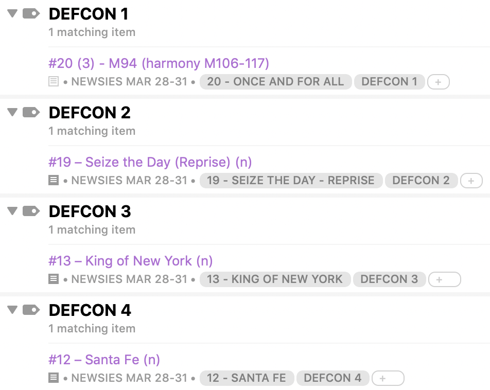 Screenshot of the DEFCON tags.