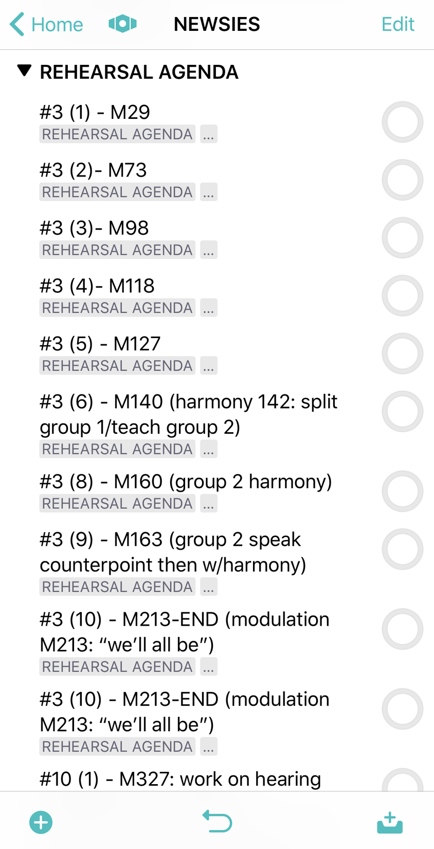 Screenshot of the Rehearsal Agenda tag.